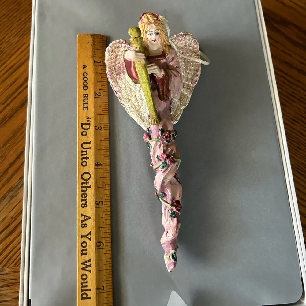 Vintage Victorian Angel w Harp Christmas Ornament.